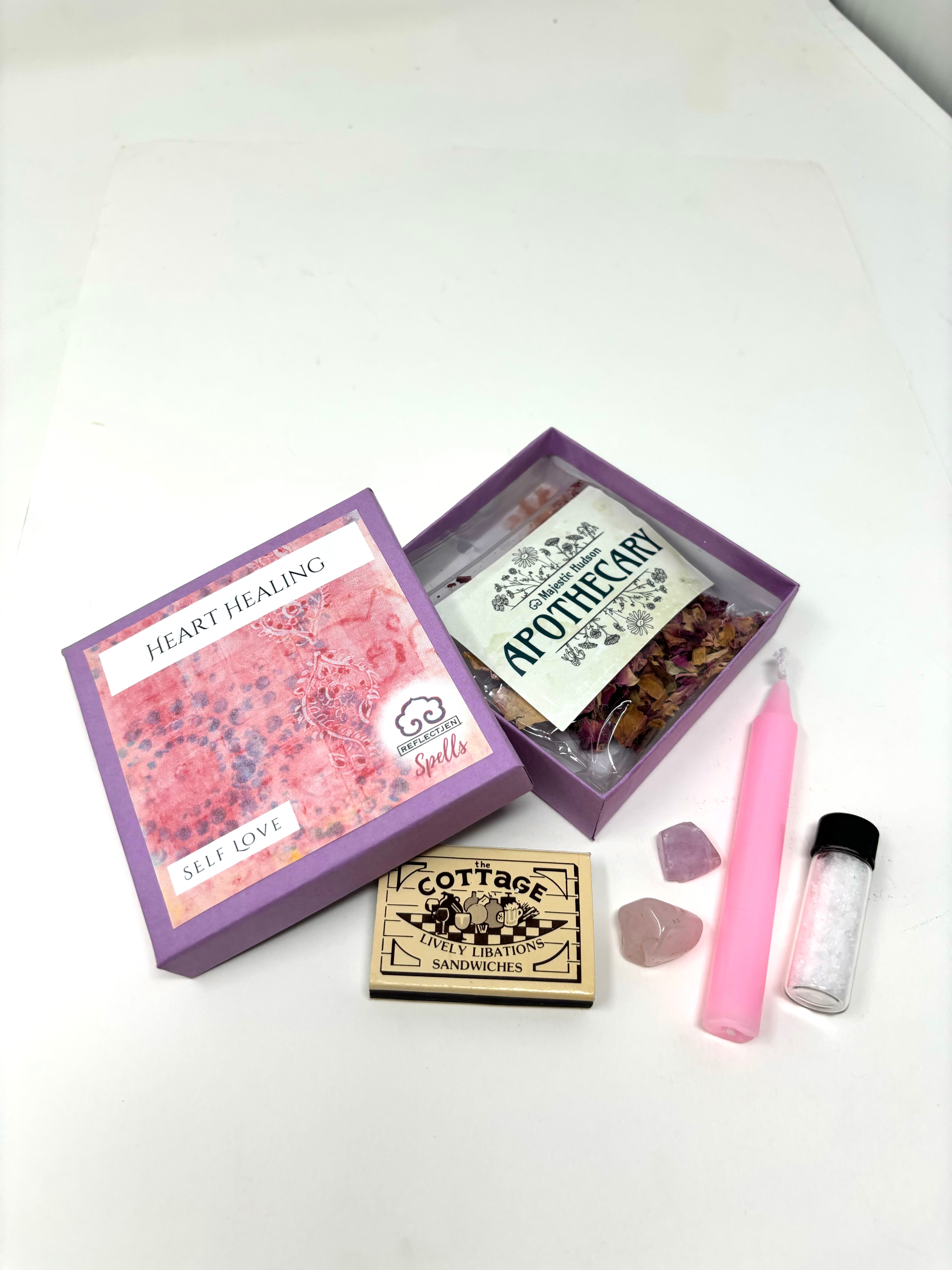 Love Spell Kit with pink candle, Kunzite, Rose Quartz, and ritual supplies