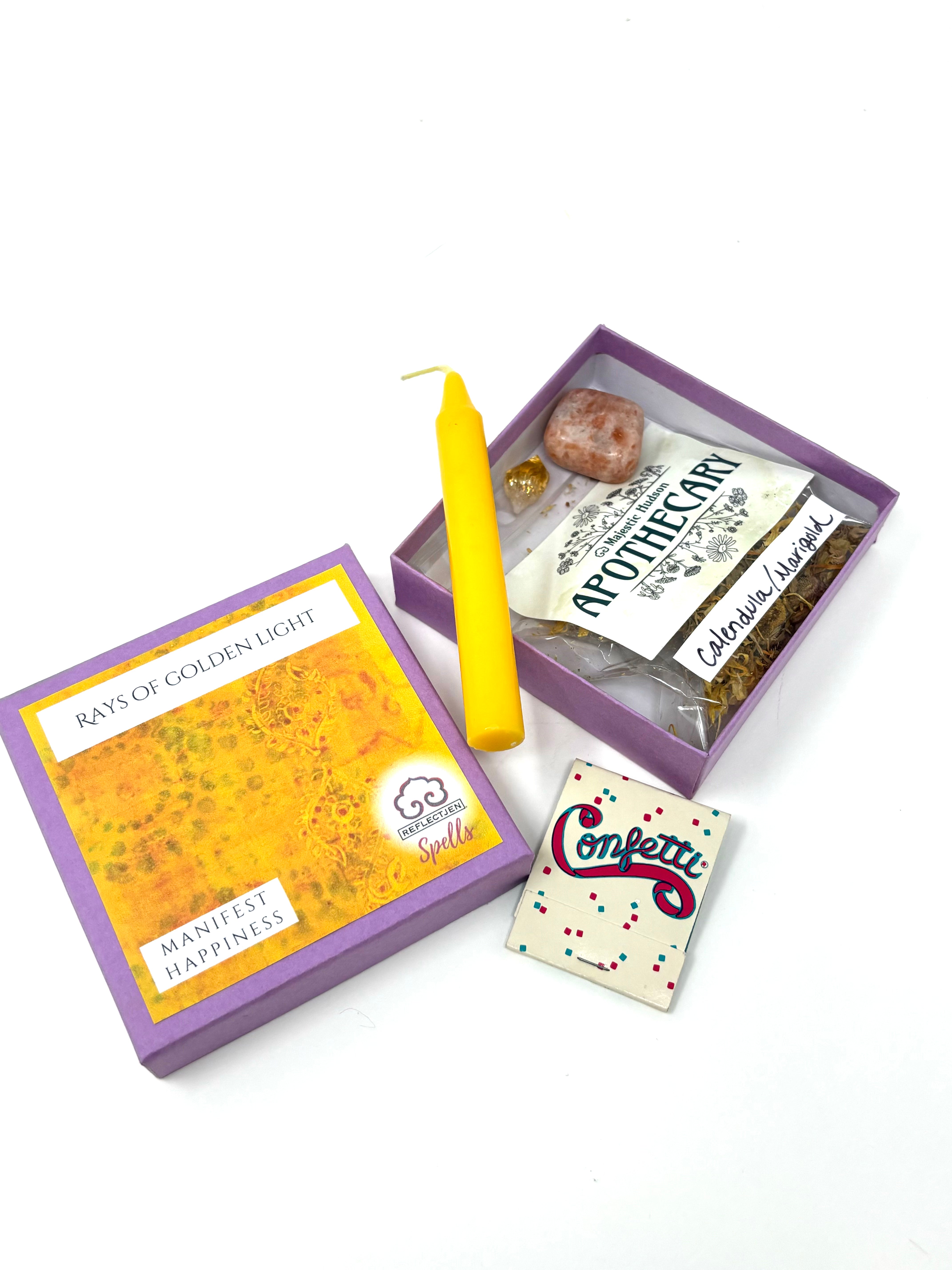 Manifestation Spell Kit with yellow candle, Sunstone, Citrine, and Calendula