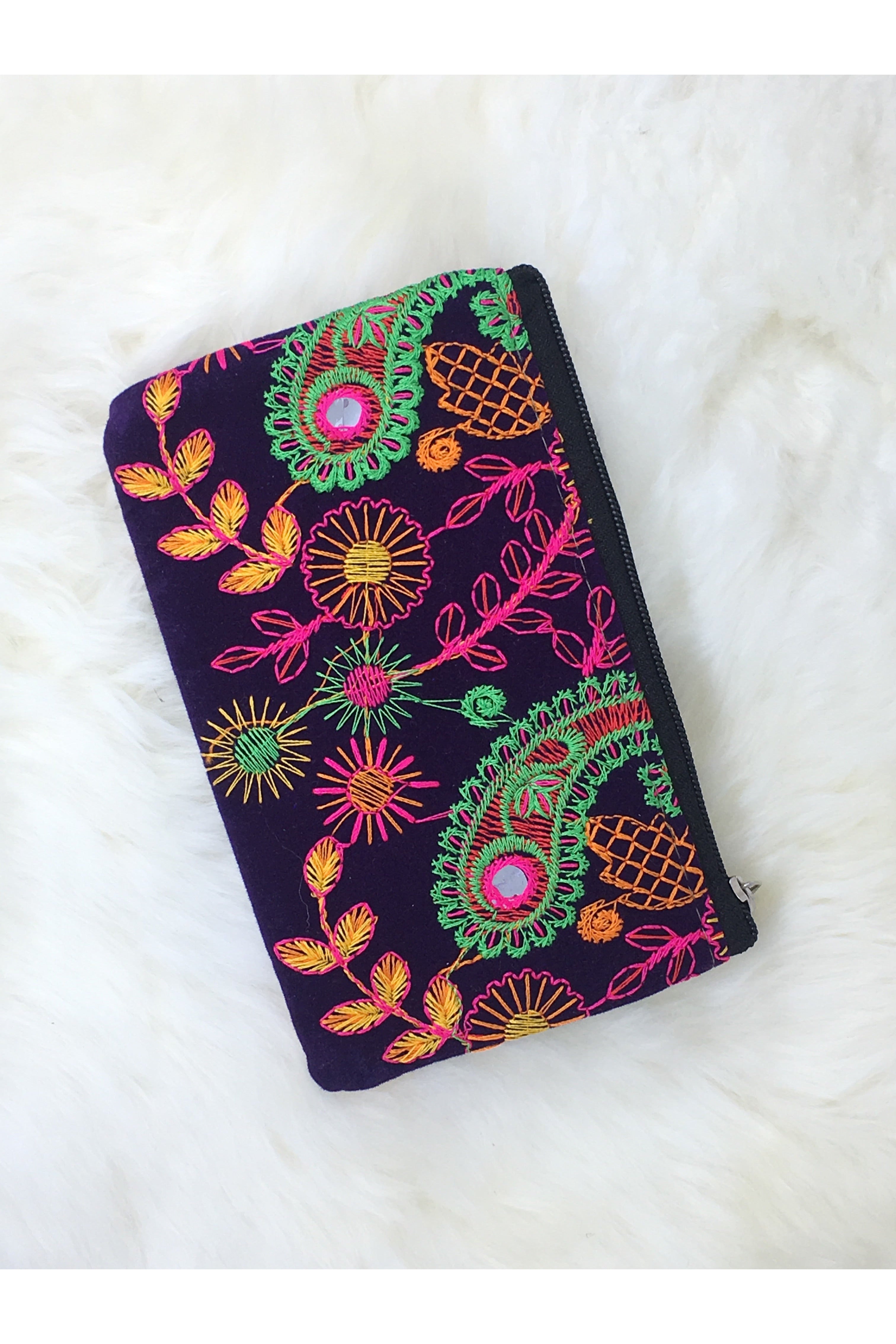 Indian embroidered zippered pouches Majestic Hudson Lifestyle Accessories