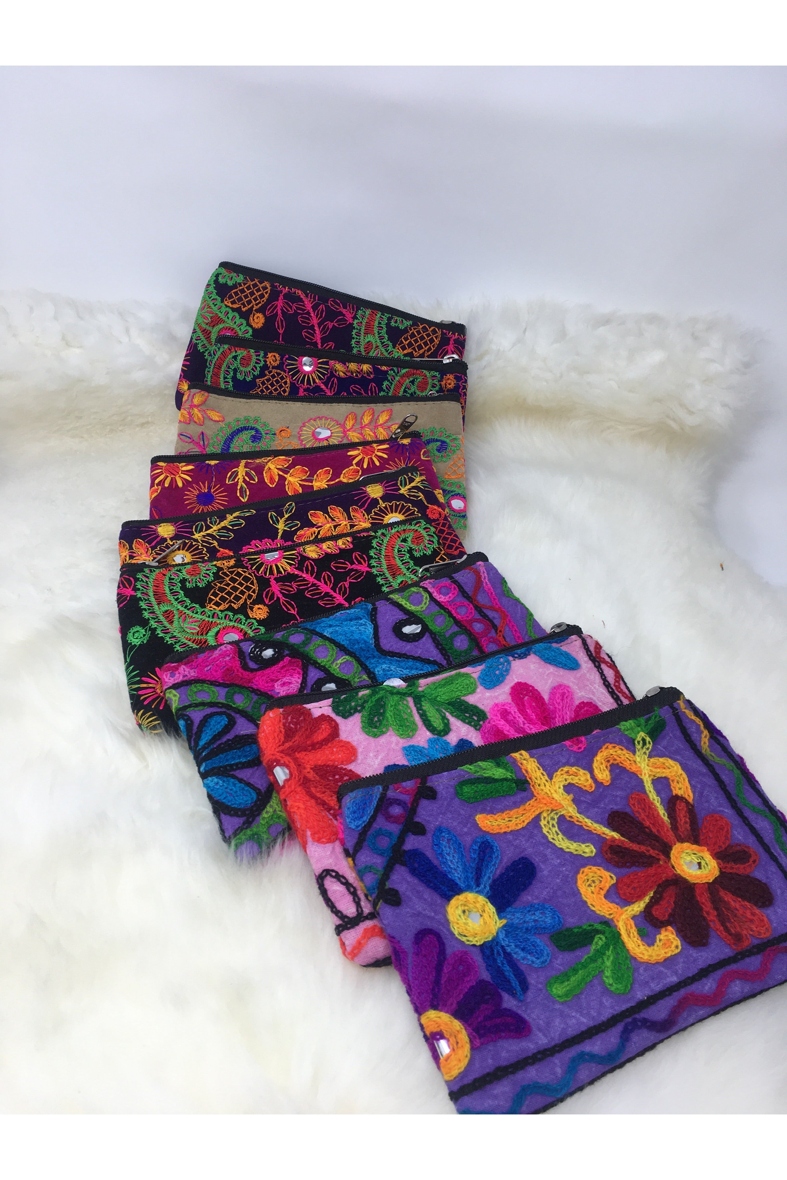 Indian embroidered zippered pouches Majestic Hudson Lifestyle Accessories