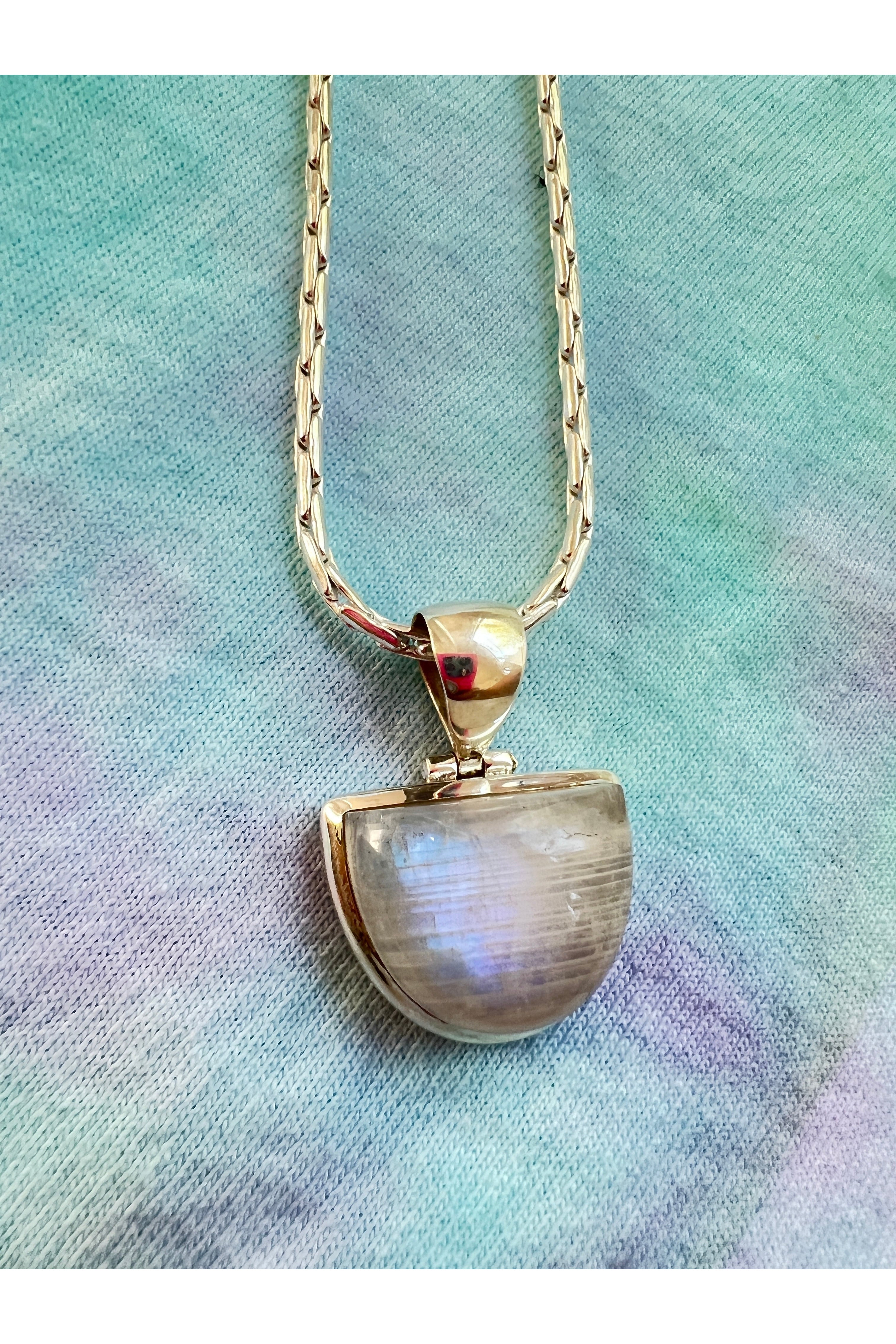 Genuine Crystal Necklace with Iridescent Moonstone Pendant