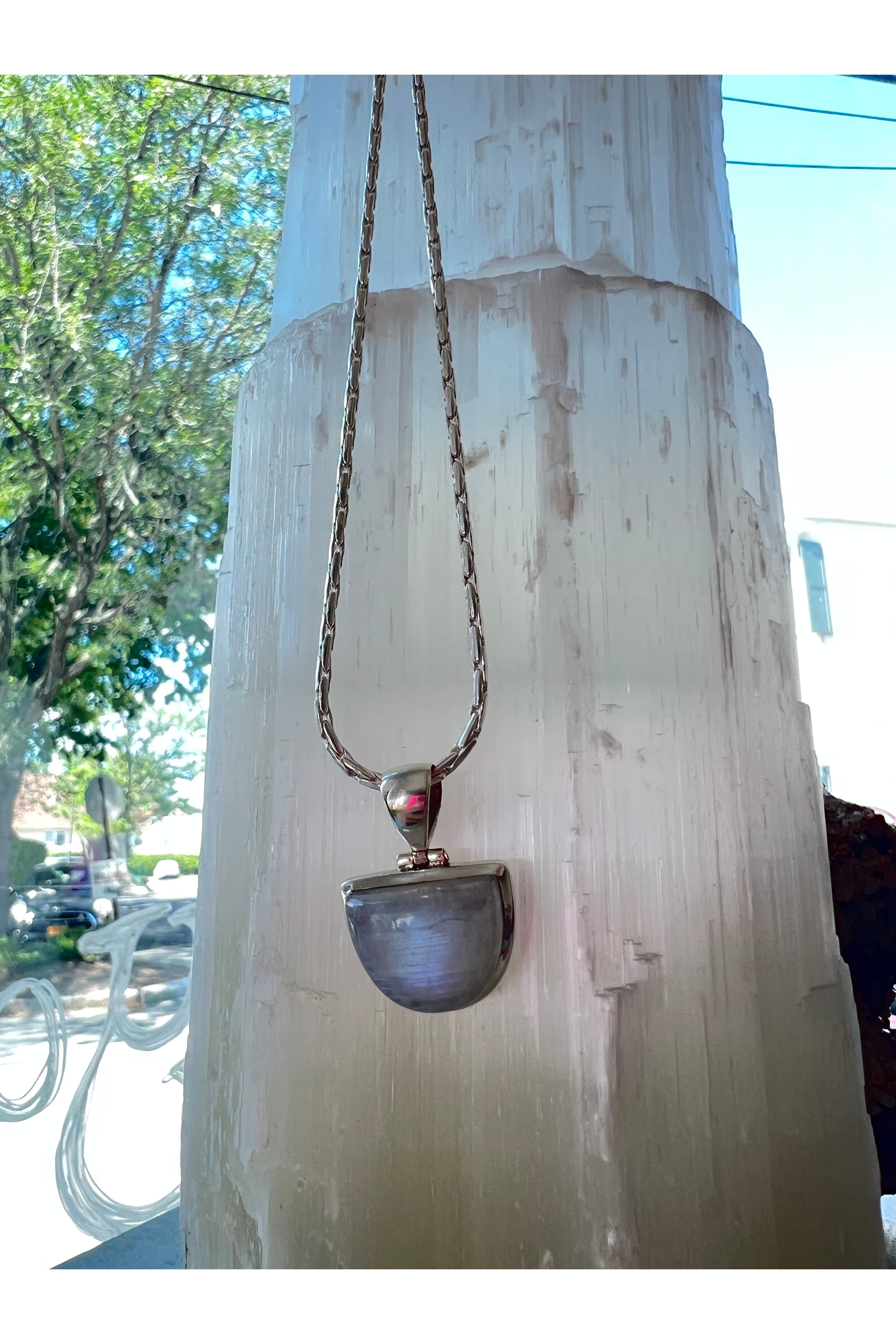 Genuine Crystal Necklace with Iridescent Moonstone Pendant