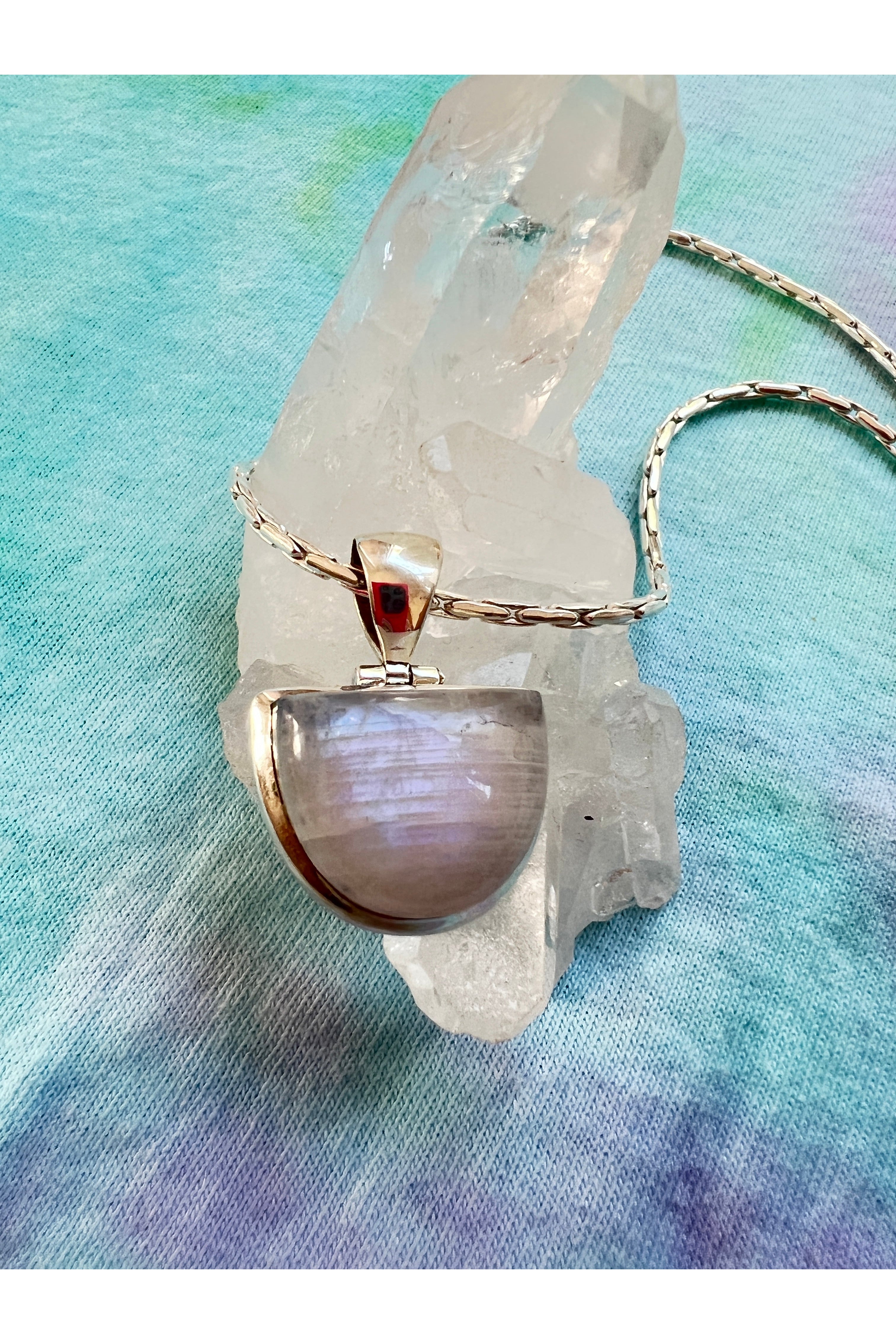 Genuine Crystal Necklace with Iridescent Moonstone Pendant
