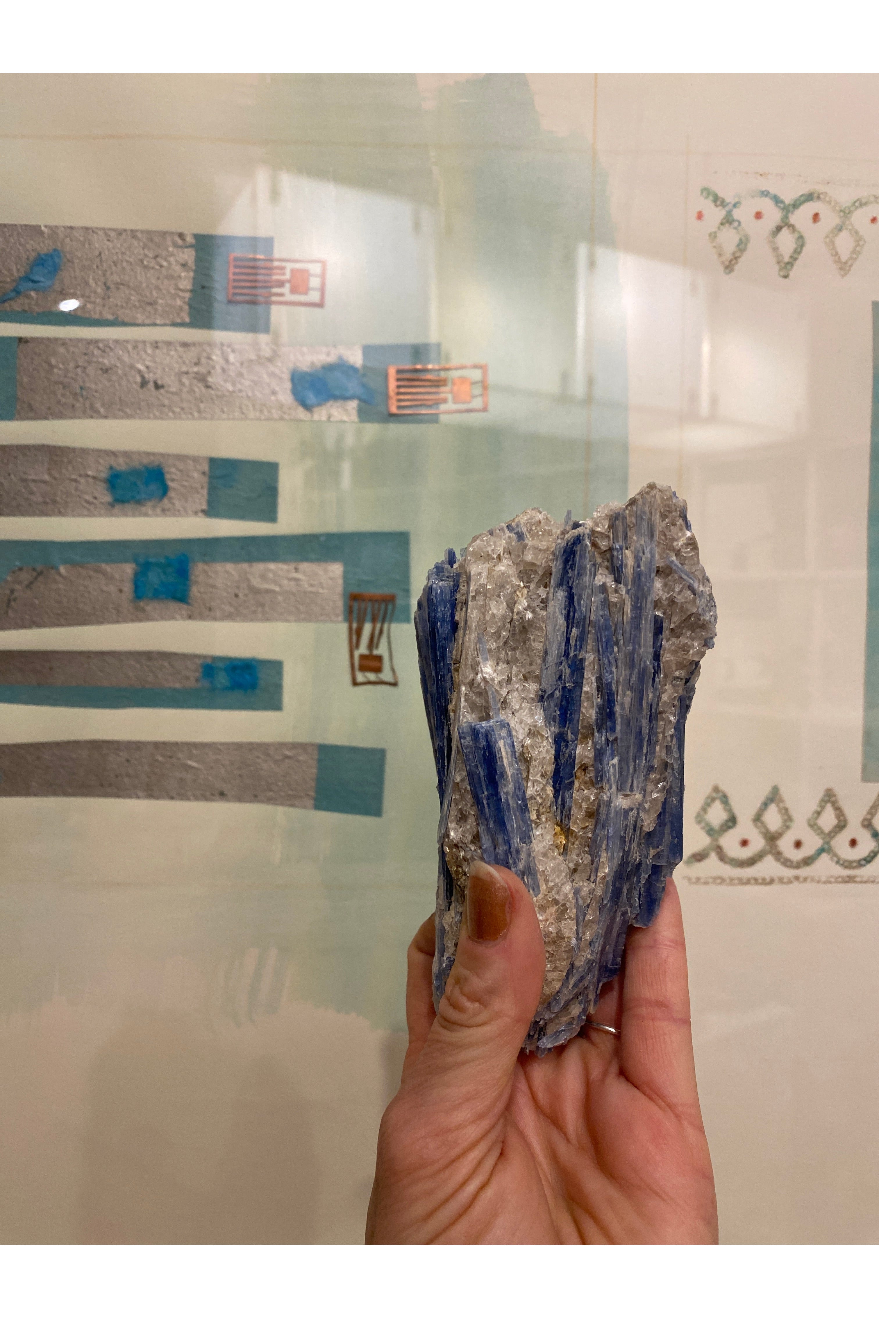 Palm-sized Kyanite cluster with Quartz, Lepidolite and Lithium