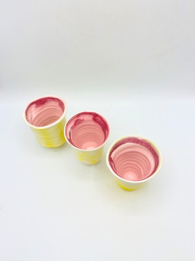 handmade cute modern porcelain cups pink and yellow