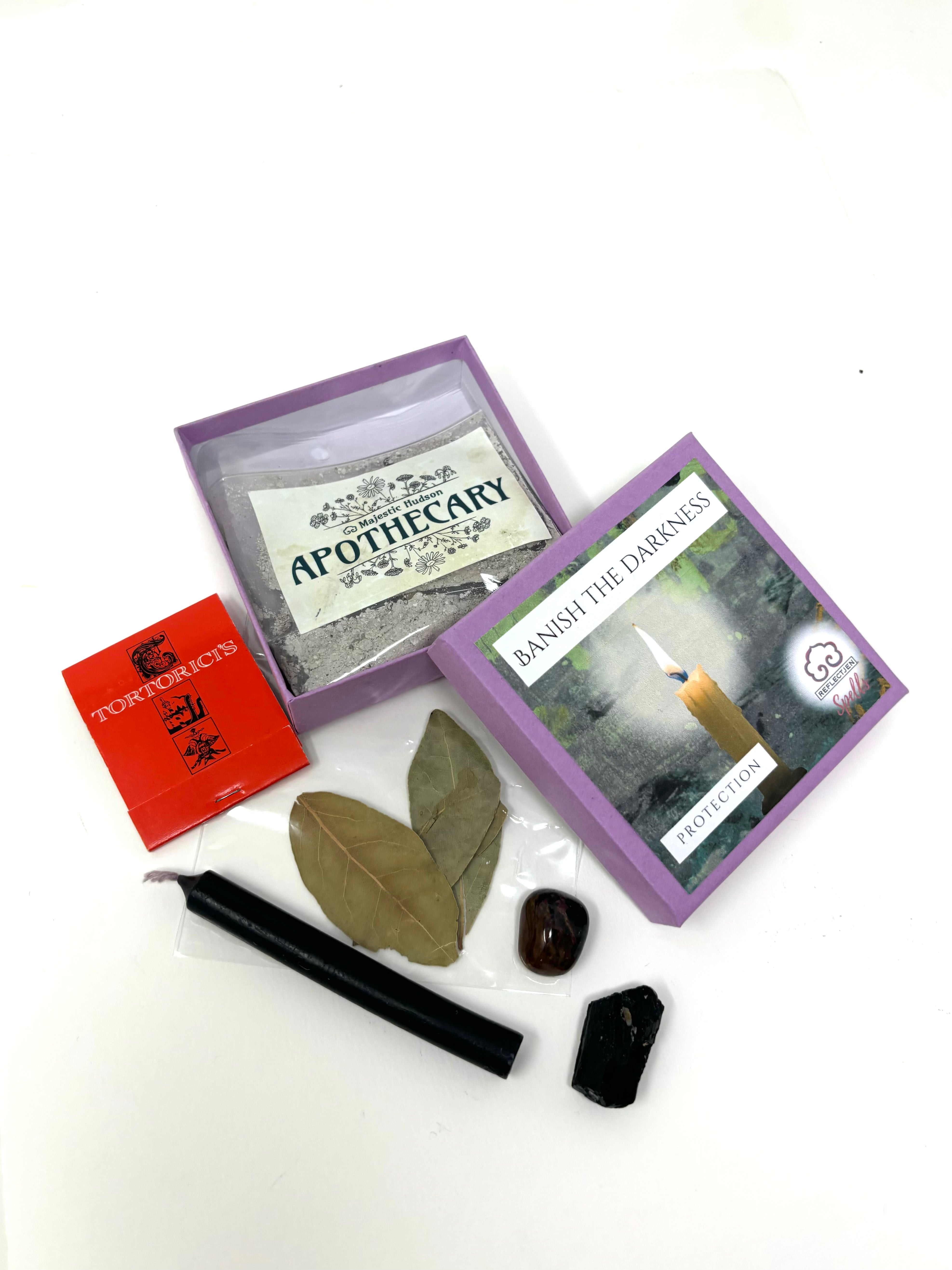 Banish the Darkness Spell Kit with Black Tourmaline and Bloodstone crystals
