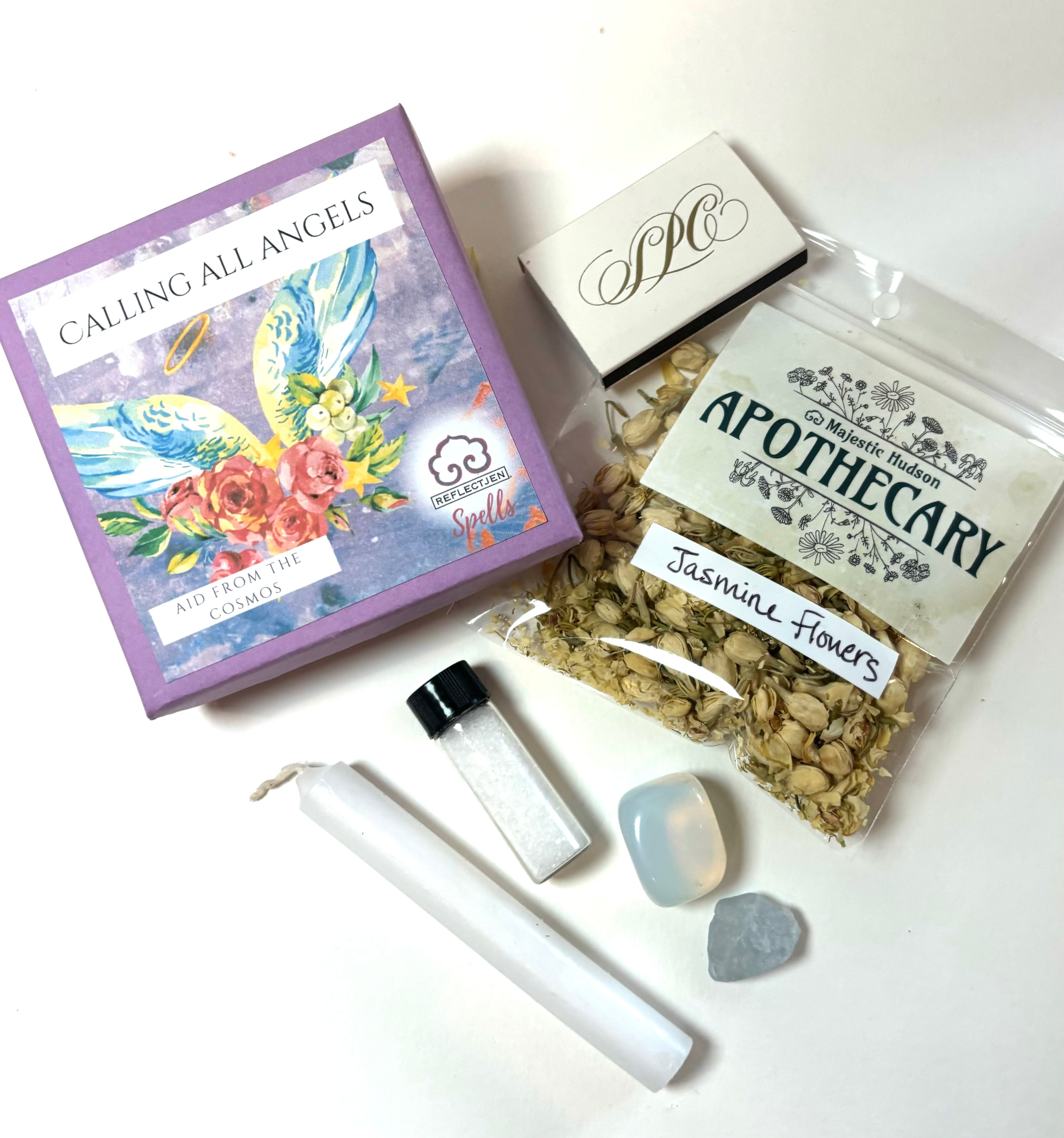 Calling All Angels Spell Kit with Celestite and Opalite crystals