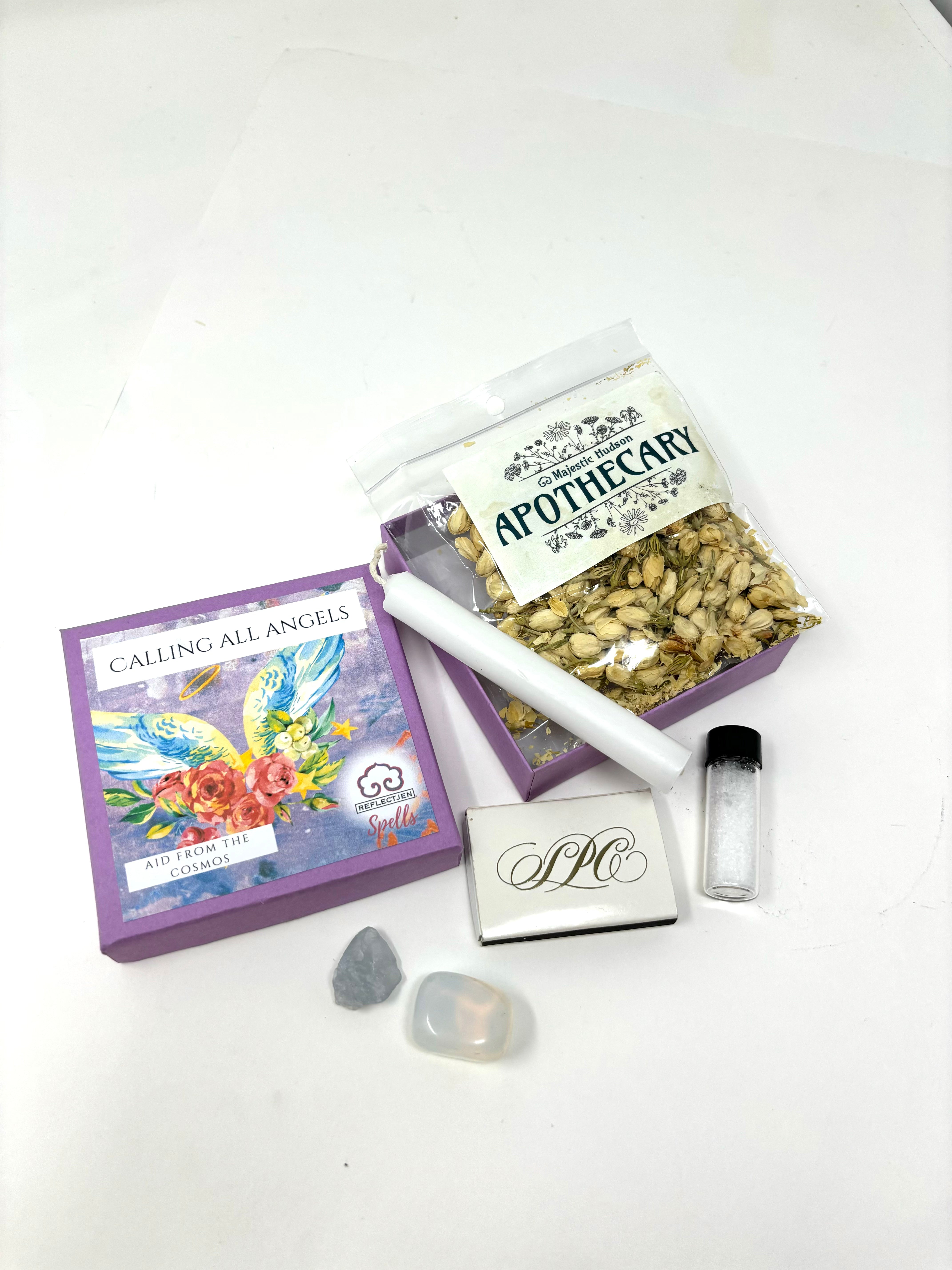 Calling All Angels Spell Kit with Celestite and Opalite crystals