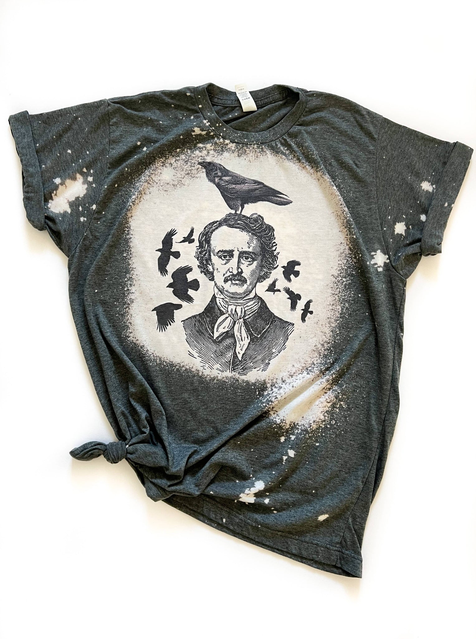 Poe Raven Halloween Bleached Tee: Medium