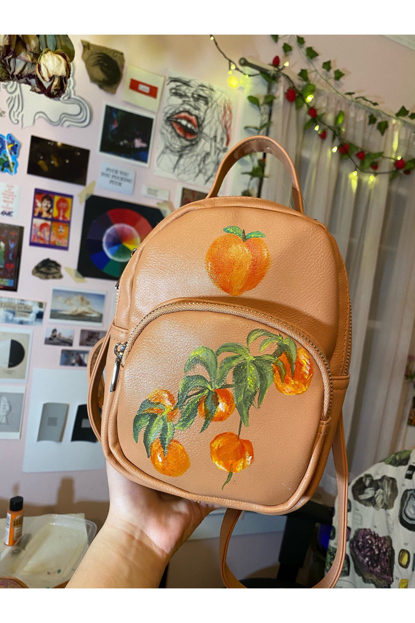 Hand Painted Peaches Backpack Majestic Hudson Lifestyle Experiences Accessories
